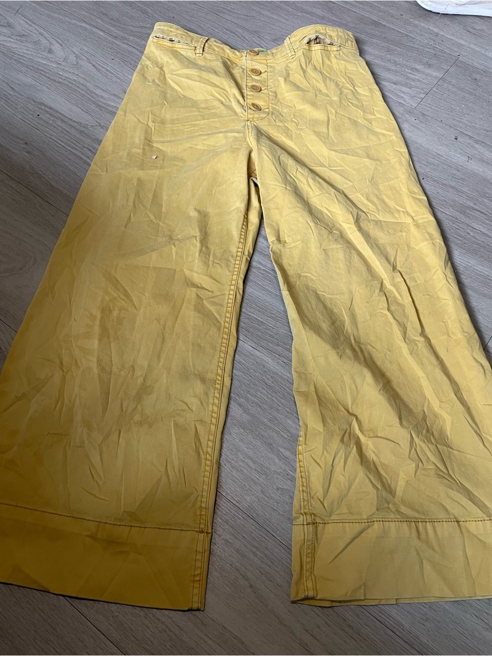 Anthropologie Mustard Yellow Wide-Leg Button-Front Pants